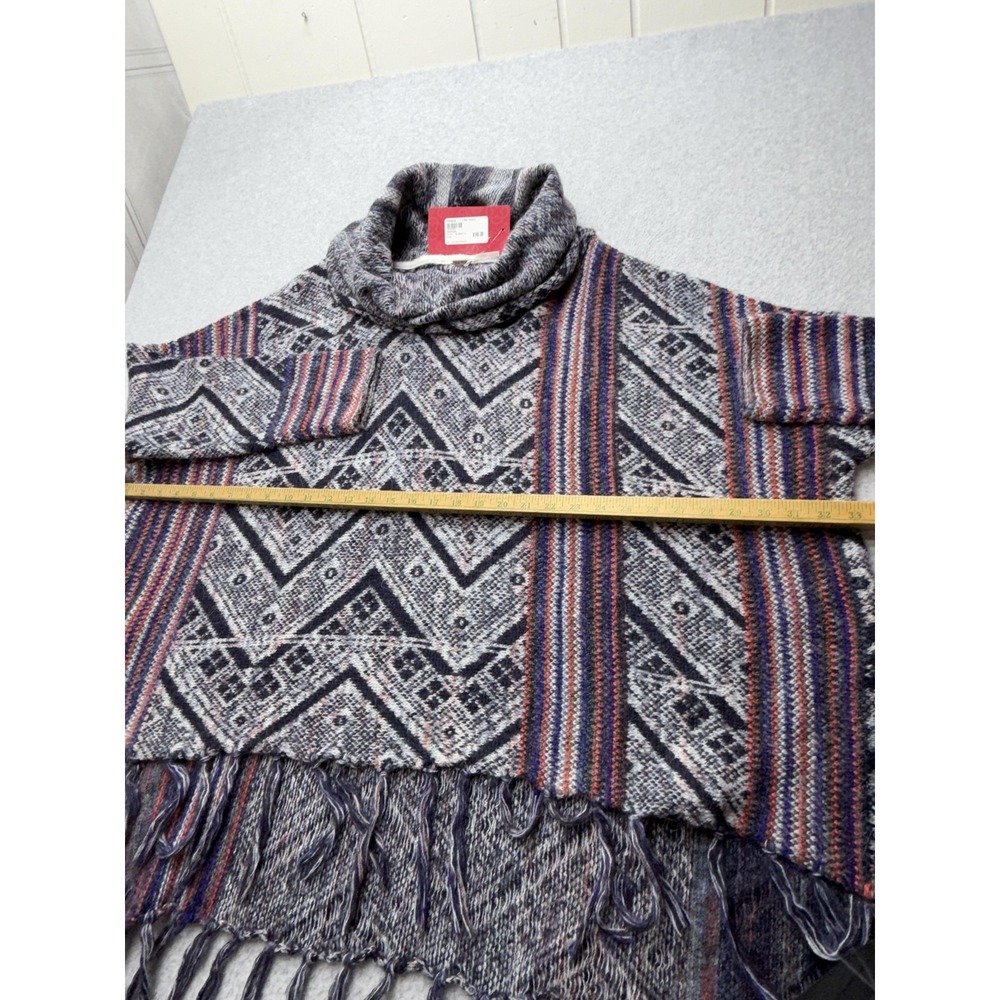 Free People Be The One Poncho Sweater Womens L Blue Cowl Neck Fringe OB454203 - Picture 11 of 16
